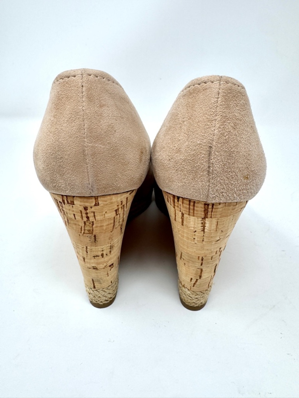 Prada Beige Suede Cork Wedge Peep-Toe Espadrille Pumps - Picture 7 of 14